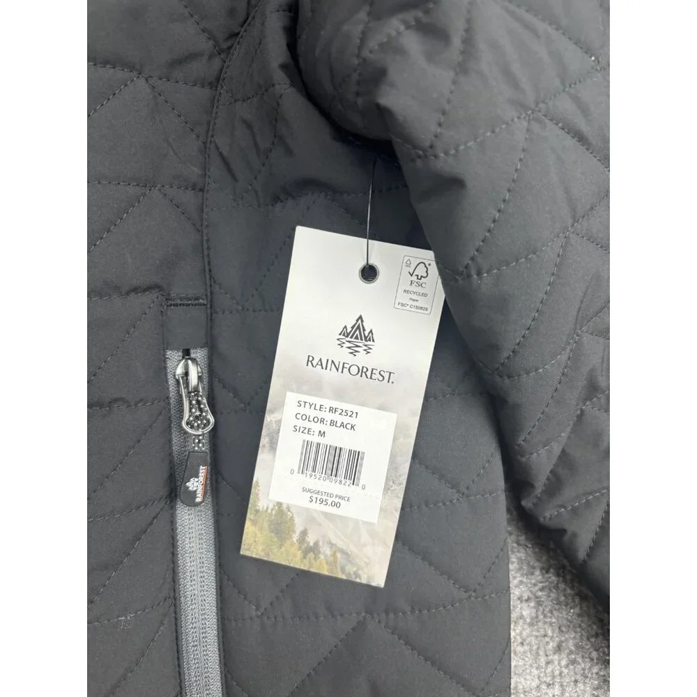 Rainforest Jacket Mens Medium Black Quilted Insulated Full Zip‎ Pockets RF2521